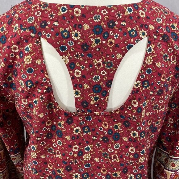 Burgundy Floral Ethnic Print Boho Mini Dress - Picture 7 of 10